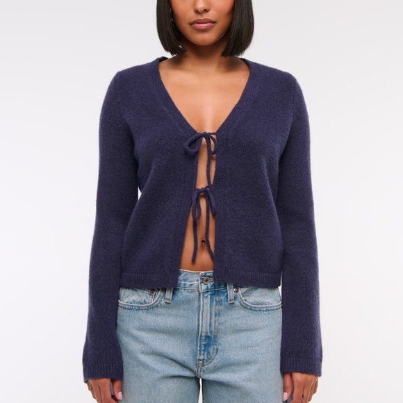 NWT Abercrombie Tie-Front Cardigan Sweater Navy Size S - Picture 1 of 5